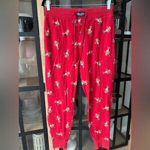 Ralph Lauren bear print joggers pajama pants drawstring logo patch football polo